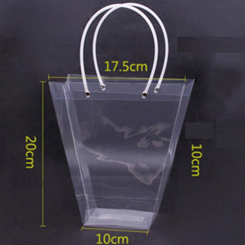 

Пластиковая прозрачная сумка с цветочным принтом, сумка с длинной ручкой, трапециевидная сумка для упаковки подарков, сочная роза в горшке 20*10*17.5cm