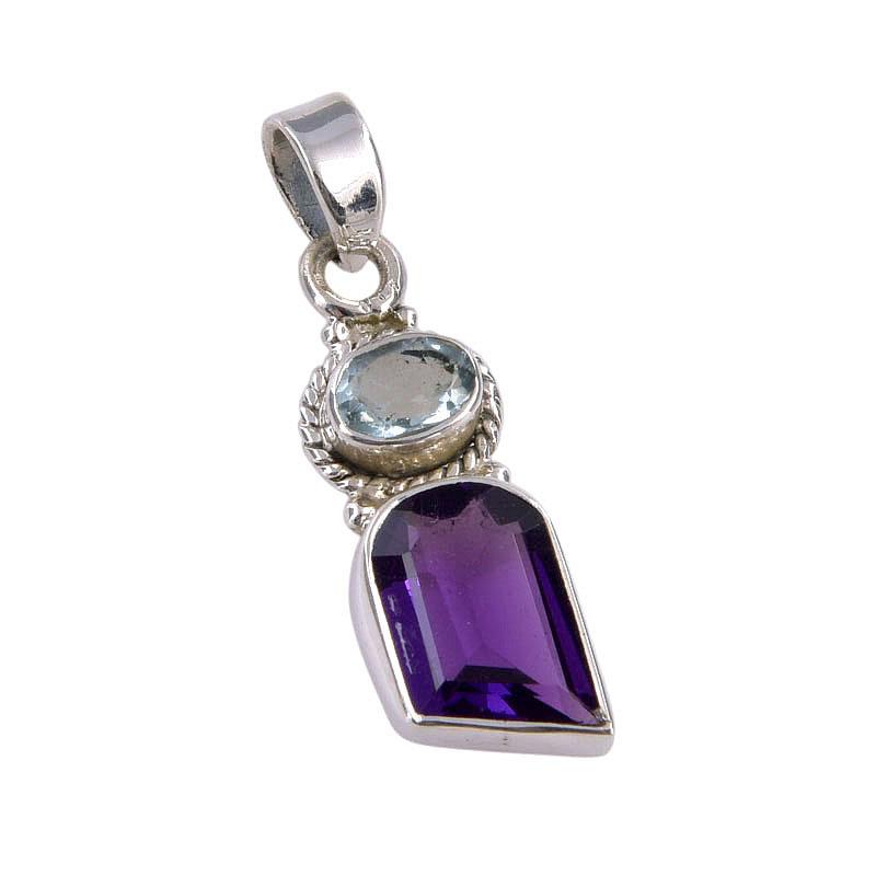 Natural Amethyst,Blue Topaz Gemstone 925 Sterling Silver Gift Pendant 1.50" L0A66