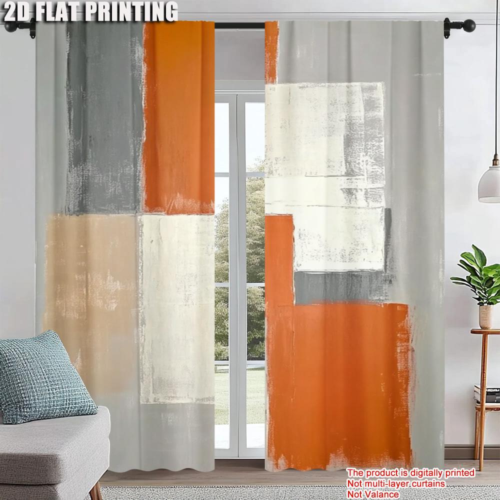 2Pcs Abstract Art Printed Window Curtains Rod Pocket Design For Easy Hanging Polyester Material Machine Washable Drapes For