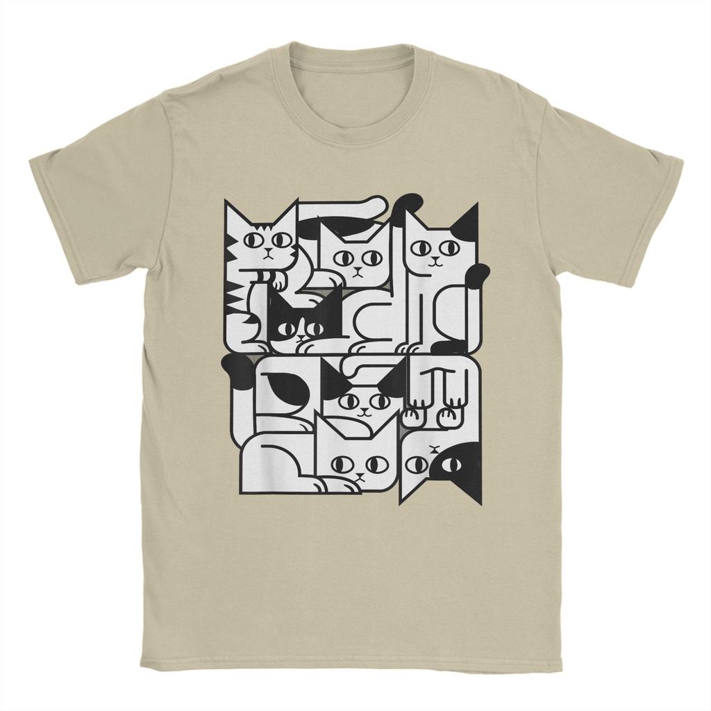 Animal Friends Apparel for Cat Enthusiasts Geometric Cat Silhouette T Shirts Short Sleeve Tshirt Summer Tees