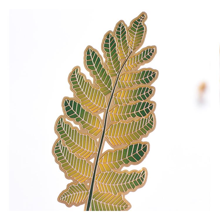 Gold-Plated Copper Leaf Bookmark with Peacock Print