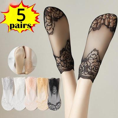 5 Paar Sexy Mesh-Seidensocken für Damen, ultradünn, transparente Spitze, hohe Elastizität, Socken