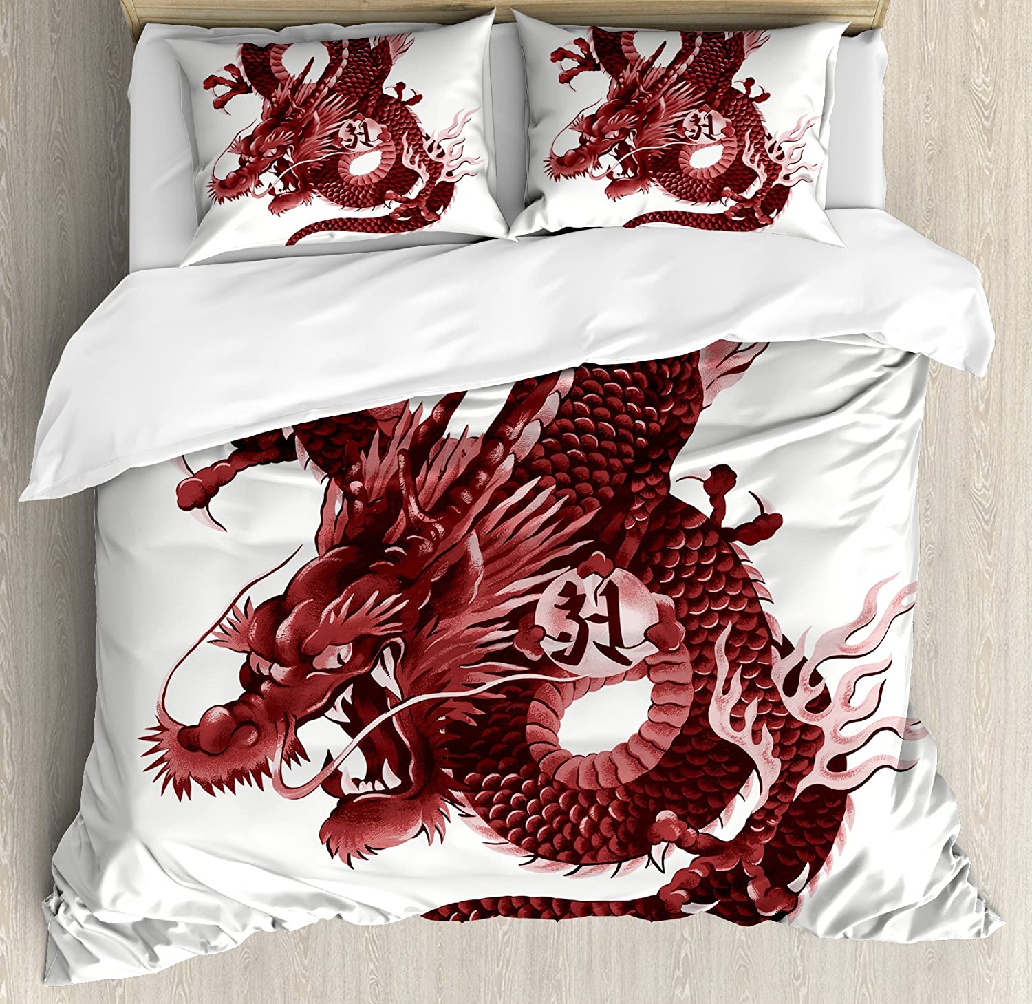 

Comforter Japanese Dragon Bedding Set For Bedroom Bed Home Tribal Tattoo Style Asian Indigenous Cre And Comforter (quilt)-EU Single(135*200cm)3pcs