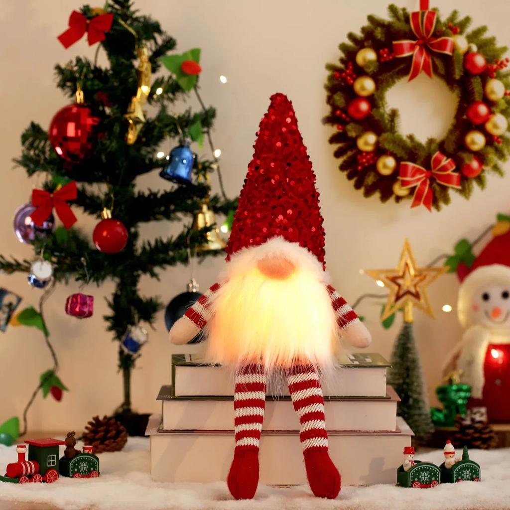 1~4 Stück Weihnachts-Puppe Elf Gestrickter Wichtel mit LED-Nachtlicht Weihnachtsdekorationen für Zuhause Weihnachten Navidad Neu Geschenk