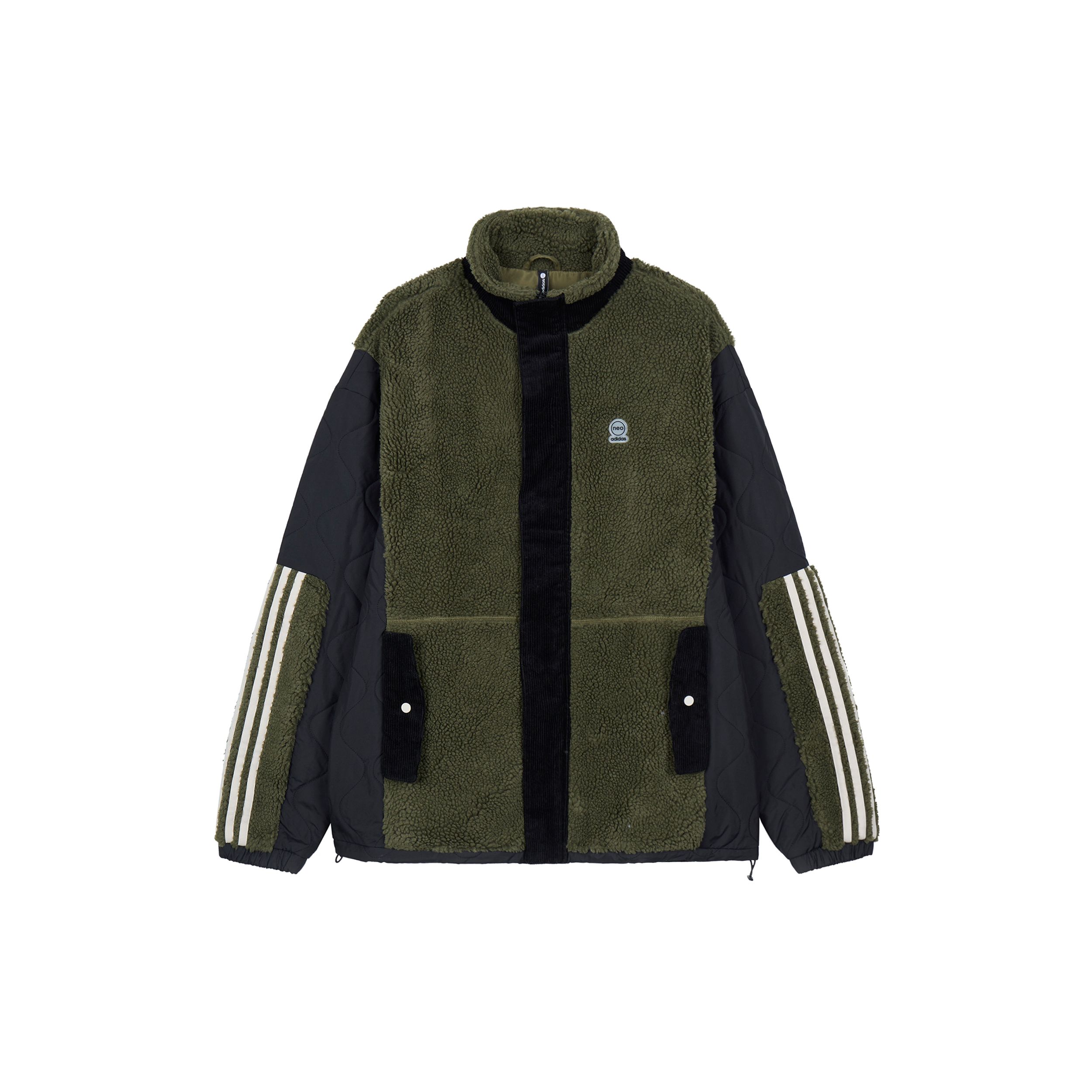 

Adidas Neo Spliced Color-Block Fleece Loose Jacket Men Outerwear Green HZ2411 L