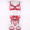 European and American Hot Style Fashion: Four-Piece Erotic Lingerie Set with Metal Chain Embroidery & Leg Garter