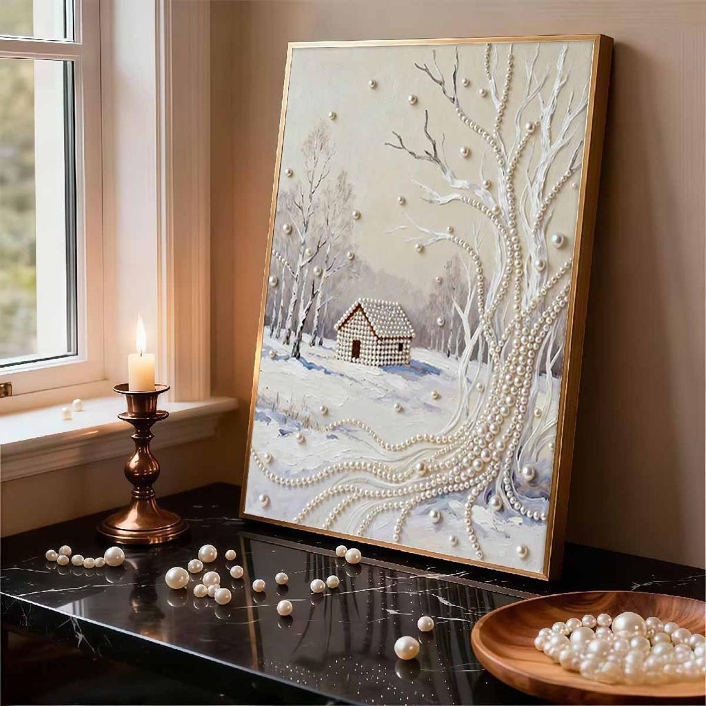 Crystal Pearl Painting 5D DIY Frame Decoration Painting Snowhouse Home Wall Decoration Transparent Pearl Gemstone Painting Picture Art Crafts
