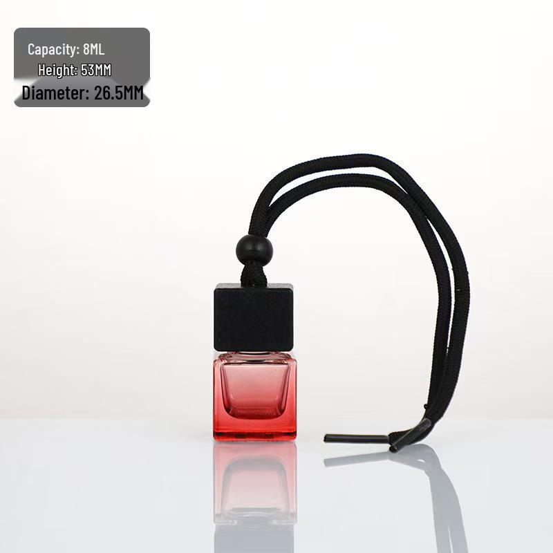 Aromatherapy Car Perfume Bottle, Refillable Glass with Wooden Lid & Lanyard, Portable Square Design.