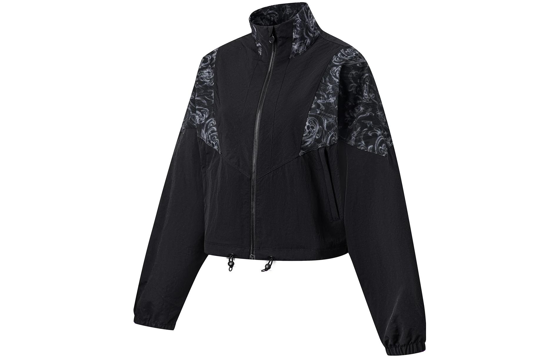 Li Ning Fitness Series Trench Coats Women s Black All Over Print Stand Collar Moderate AFDT498-3 S