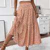 Women's Fashion Pleated Floral Print Elastic Waist Loose Splicing A Line Skirt