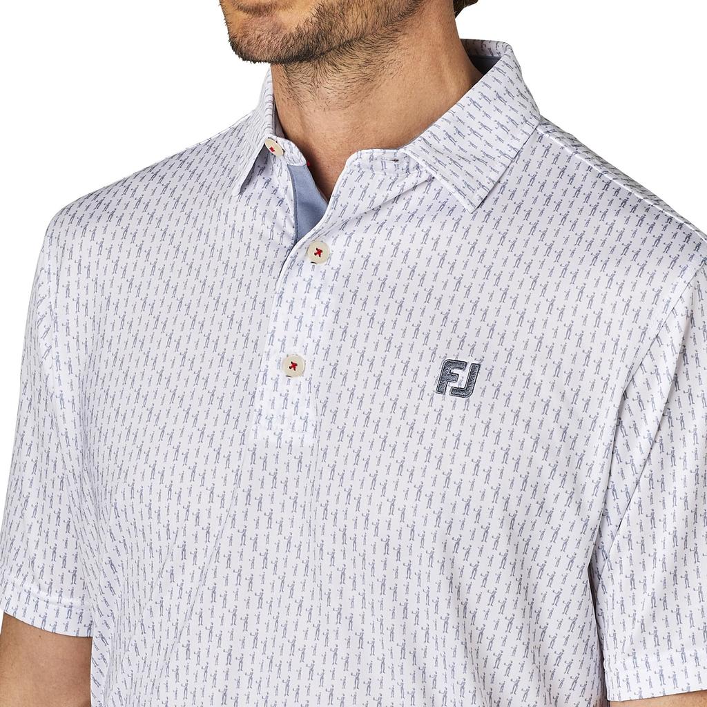 FootJoy Men's Player Figure Print Short Sleeve Golf Shirt, White/Flint, Size L (FJ-S25-S15, 34564-L)