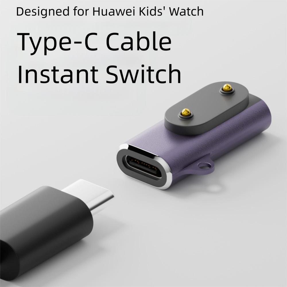 Type-C Female to 2 Pin Kids Watch Charger Converter High Speed Safe Magnetic Charging Adapter for Huawei Band 10/9/8/Fit3