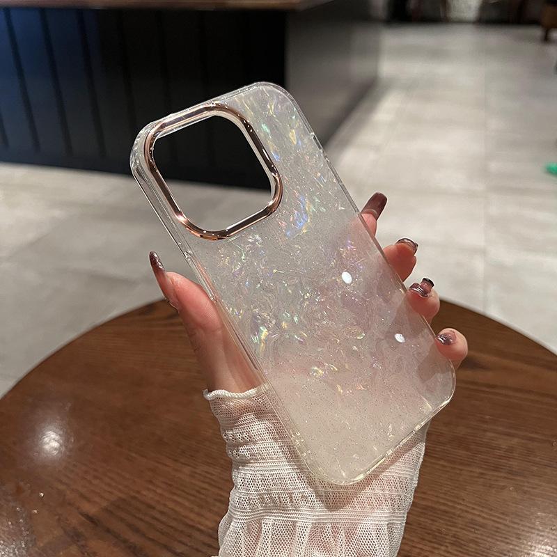 Glitter Powder Shell Pattern Suitable for IPhone17 Mobile Phone Case Apple 16promax High End Large Hole Anti Fall Protection Case