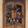 12 Inch Halloween Decorations Wreath with Pumpkin Dead Branches Front Door Wreath Outdoor Window Wreath Decor
