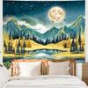 Watercolor Mountain Tapestry Starry Moon Night Tapestries Forest Trees Wall Tapestry Aesthetic Nature Landscape Wall Hanging