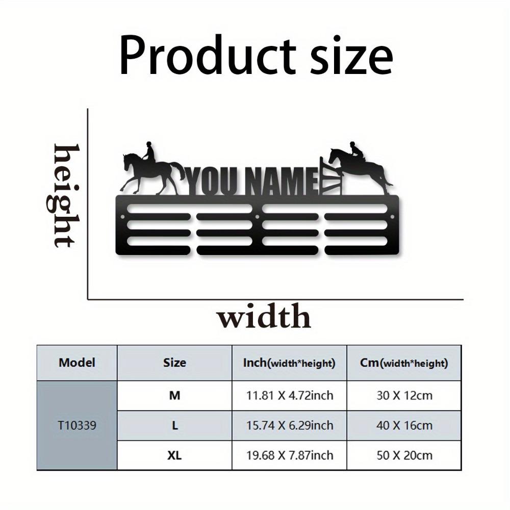 

Metal Wall Art Equestrian Medal Holder 12 Slot Horse Trophy Display with Hooks Personalized Gift 30cm