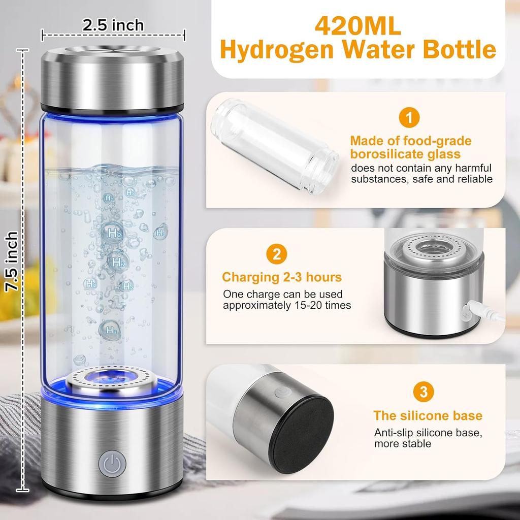 2025 Upgrade Hydrogen Water Bottle, Hydrogen Water Generator with Advanced SPE PEM Technology, 420ml(14OZ) Hydro Water Machine, Portable Water