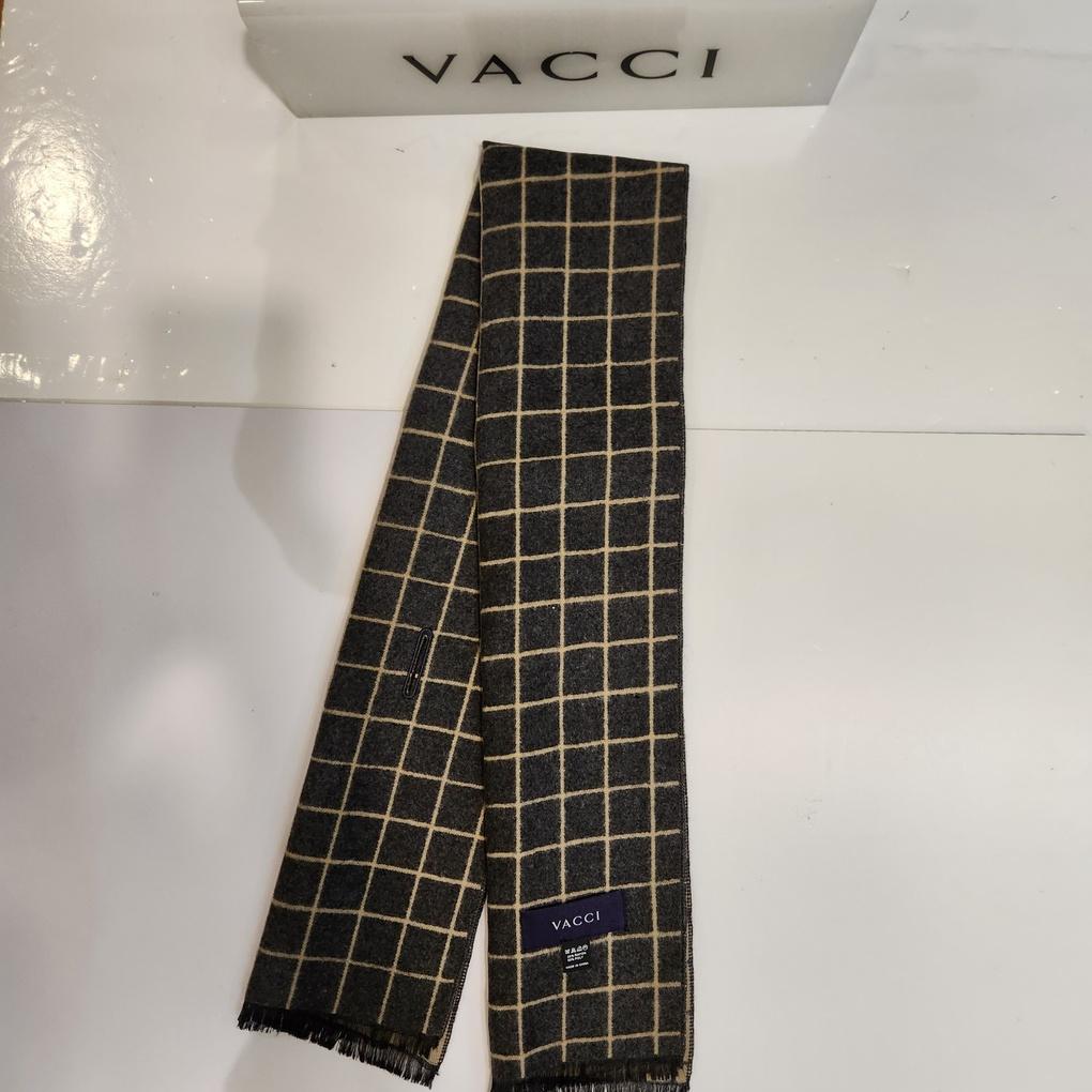 Men's Winter Petite Check Muffler, Rayon Blend, Beige Fine-line Square Check Slim Muffler, VM1N4BS105G0