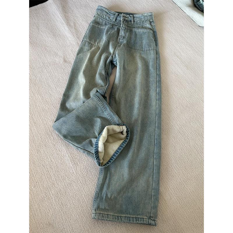 Women's Plus Size High-Waisted Fleece-Lined Wide-Leg Jeans - Winter 2024