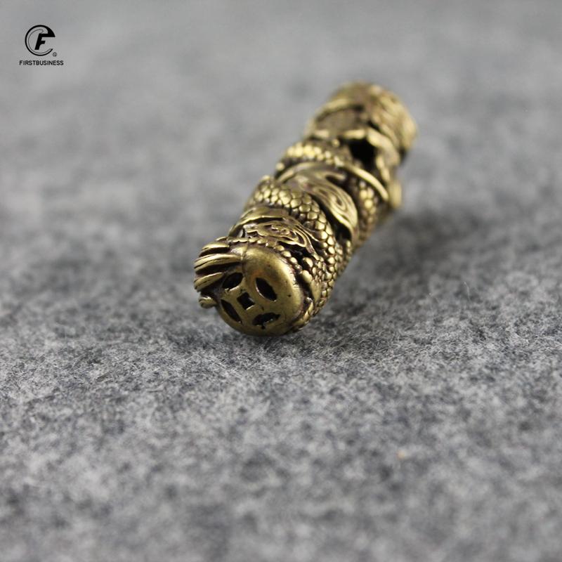 Fashion Copper Dragon Pillar Crafts Figurines Car Key Chain Pendant Retro Brass Chinese Feng Shui Ornament Home Decor Acccessory