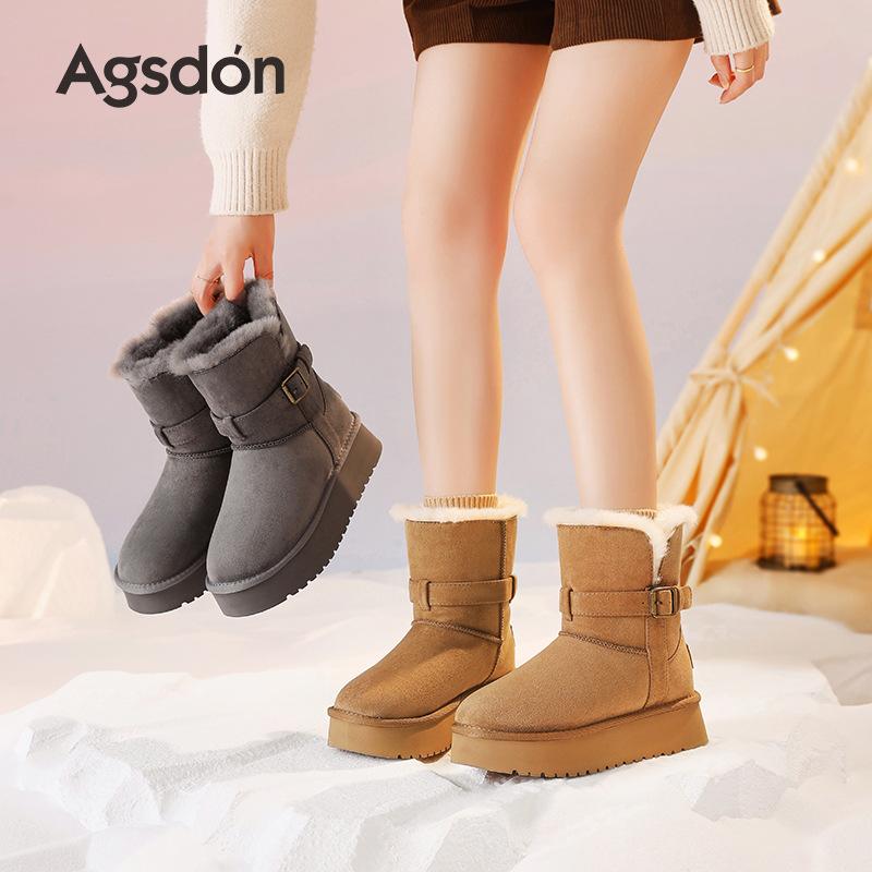 Augustine platform snow boots women's 2025 new winter velvet thickened folded two wear fluffy medium cotton boots