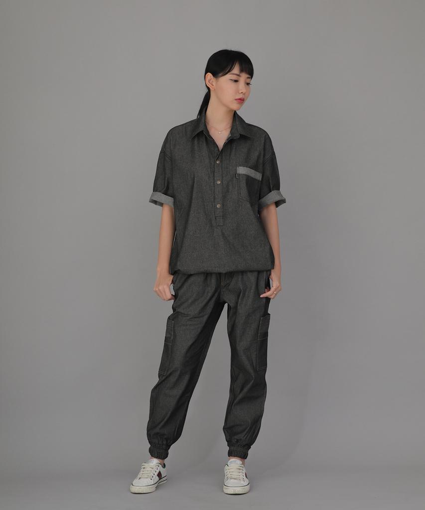 Seinteukeulu Wrinkle Pocket Short Sleeve Denim Anorak Wpa-415 Gray Black