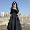 Neues Frühherbst-Langarmkleid im hochwertigen, eleganten französischen Hepburn-Stil, figurschmeichelndes schwarzes Langarmkleid für Damen