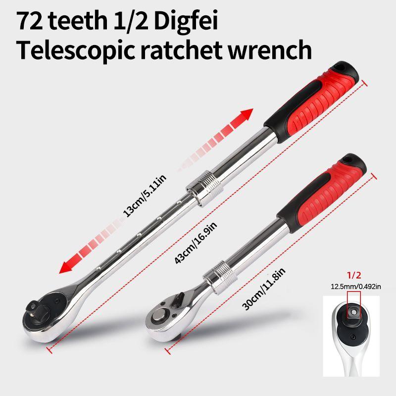 72-Zahn Einziehbare & Ausziehbare Ratsche, 1/4" 3/8'' 1/2'' Antrieb, Schnelllöse & Umkehrbare Steckschlüsselgarnitur