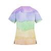 Women's Fashion V-neck Stripe Color Matching Printed Short Sleeve Workwear With Pockets Tops Protective Clothing