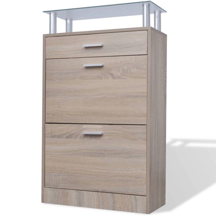 VidaXL Shoe Cabinet with Drawer and Glass Top Wood Oak Look