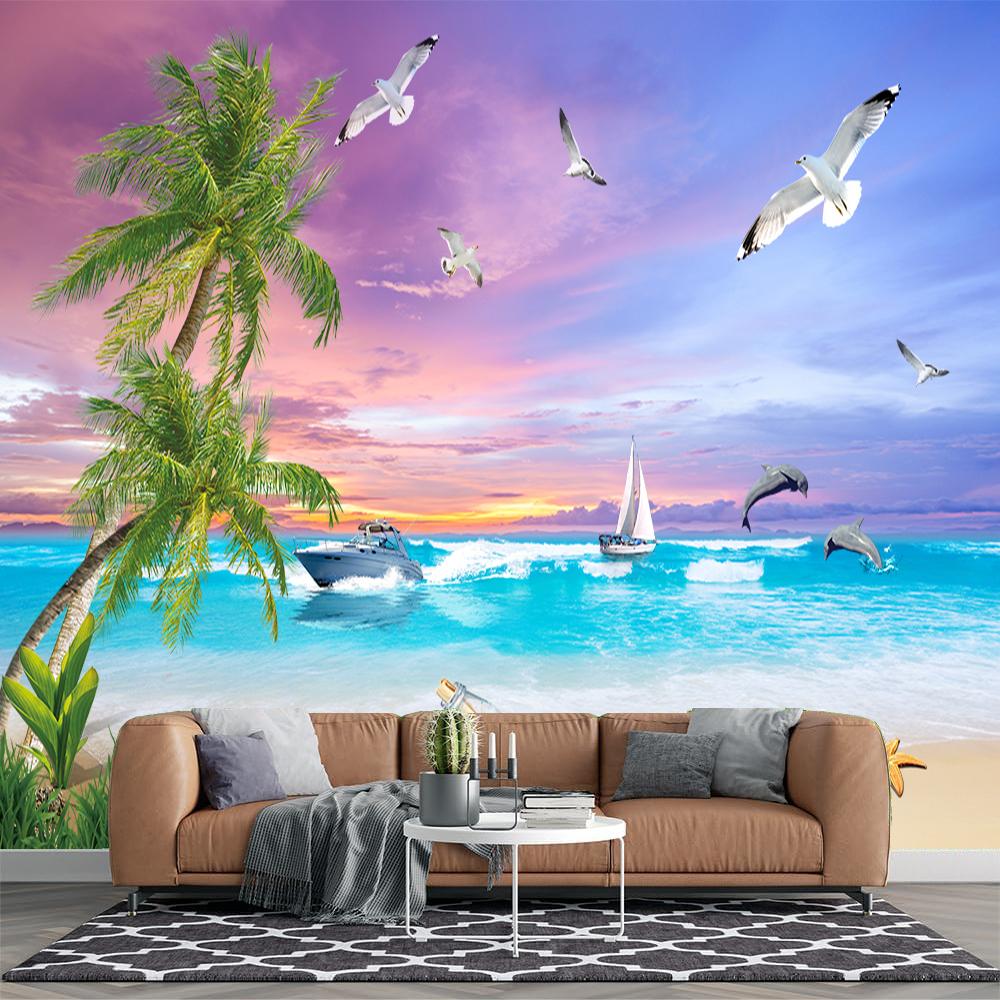 Sea View Wallpaper Modern Beach Sea View Mural Living Room Tv Sofa Hotel Beach Wallpaper Decoration