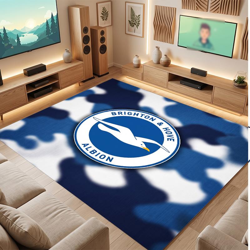 Brighton & Hove Albion Football Print Crystal Velvet Rug, Comfortable Water Absorbent Non Slip Indoor Floor Carpet