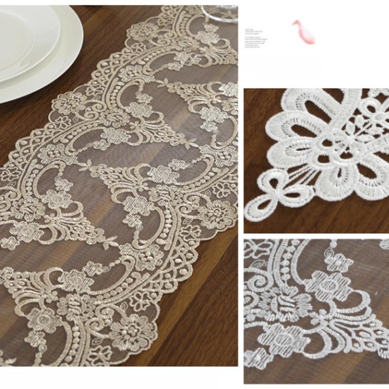 Drapeau de table à manger en dentelle européenne Drapeaux de table basse à coins pointus rectangulaires multiples Housse de meuble TV Drapeau de table d'art en tissu à la mode