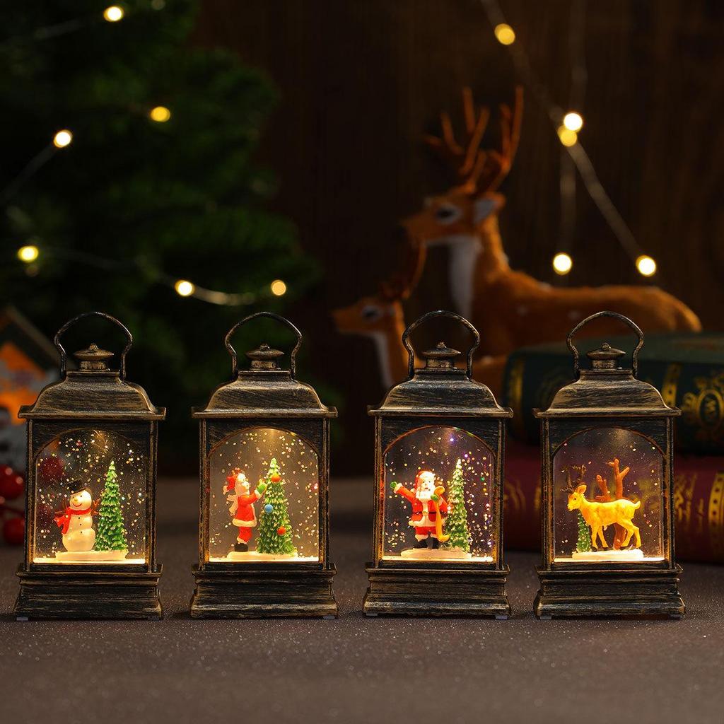 Christmas Water-Filled Lantern Night Light - Festive Desktop Ornament & Decoration Gift