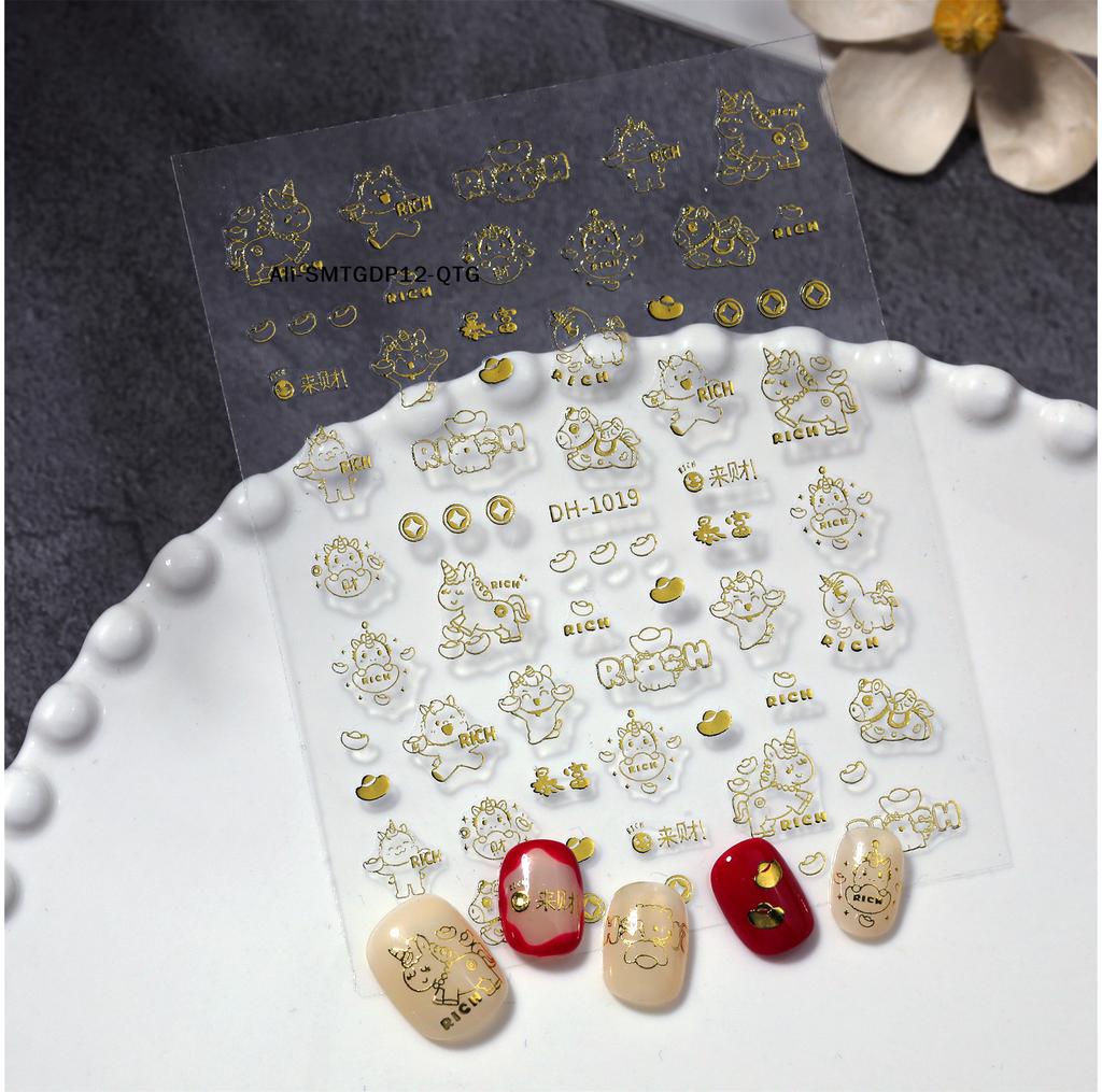 Cartoon New Year Pony Nail Stickers Nail Decorations Accessories Year Of The Horse Nail Appliques Art Sticker DIY Nail Stickers