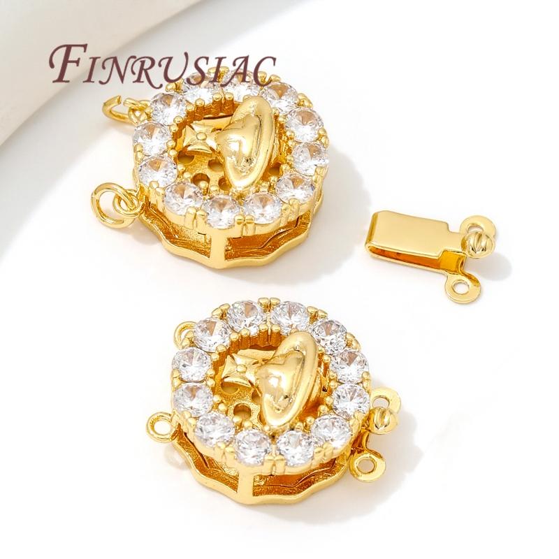 18K Gold Plated Brass with Zircon Round Clasps For Jewelry Locks For Bracelets,Safety Clasps Accessories DIY Necklace Findings