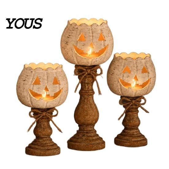 Indoor Fall Mantel Decor Rustic White Pumpkin Tealight Candle Holder Set, Farmhouse Halloween Tea Light Decorative Lanterns for Autumn Holders Decor,