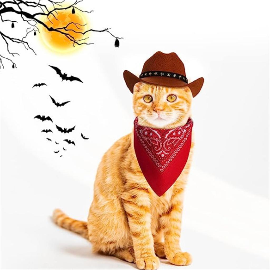 Czapka kowbojska dla zwierząt domowych Bandany Obroża dla kotów i psów Cosplay Kostium Kapelusz Regulowane Zwierzęta Halloween Rekwizyty Nakrycia Głowy