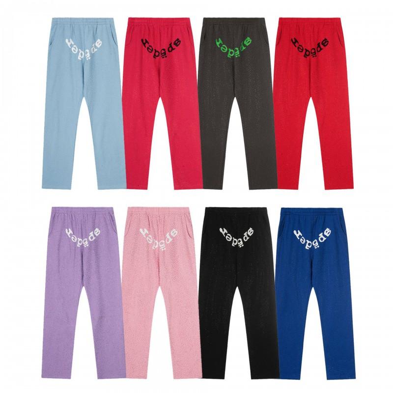 Mens Hip Hop Streetwear Fleece Pants Rhinestone-Embellished Straight Leg Casual Winter Trousers Youth