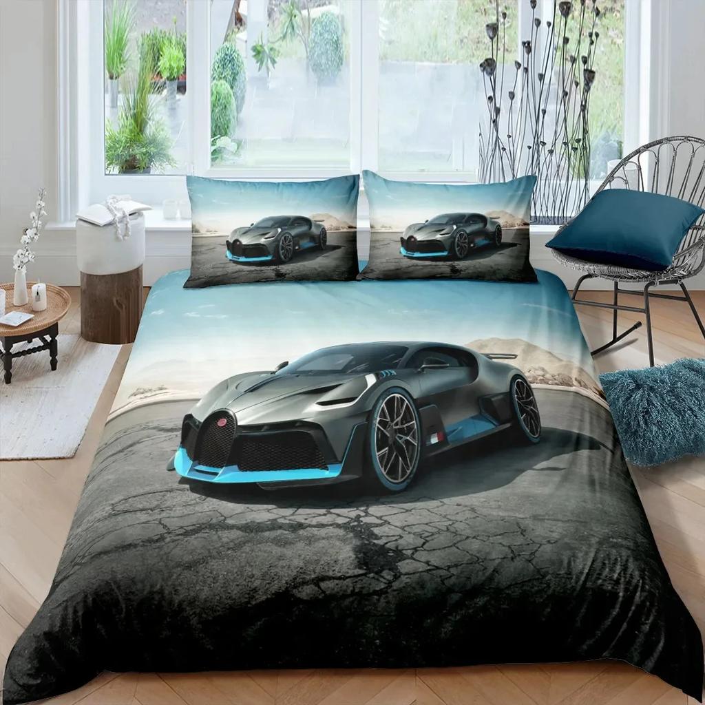 Bedding Set 2/3pcs 3D Racing Car Print Duvet Cover Set Polyester Quilt Cover Pillowcase Single Queen Twin King Size for Boys Men