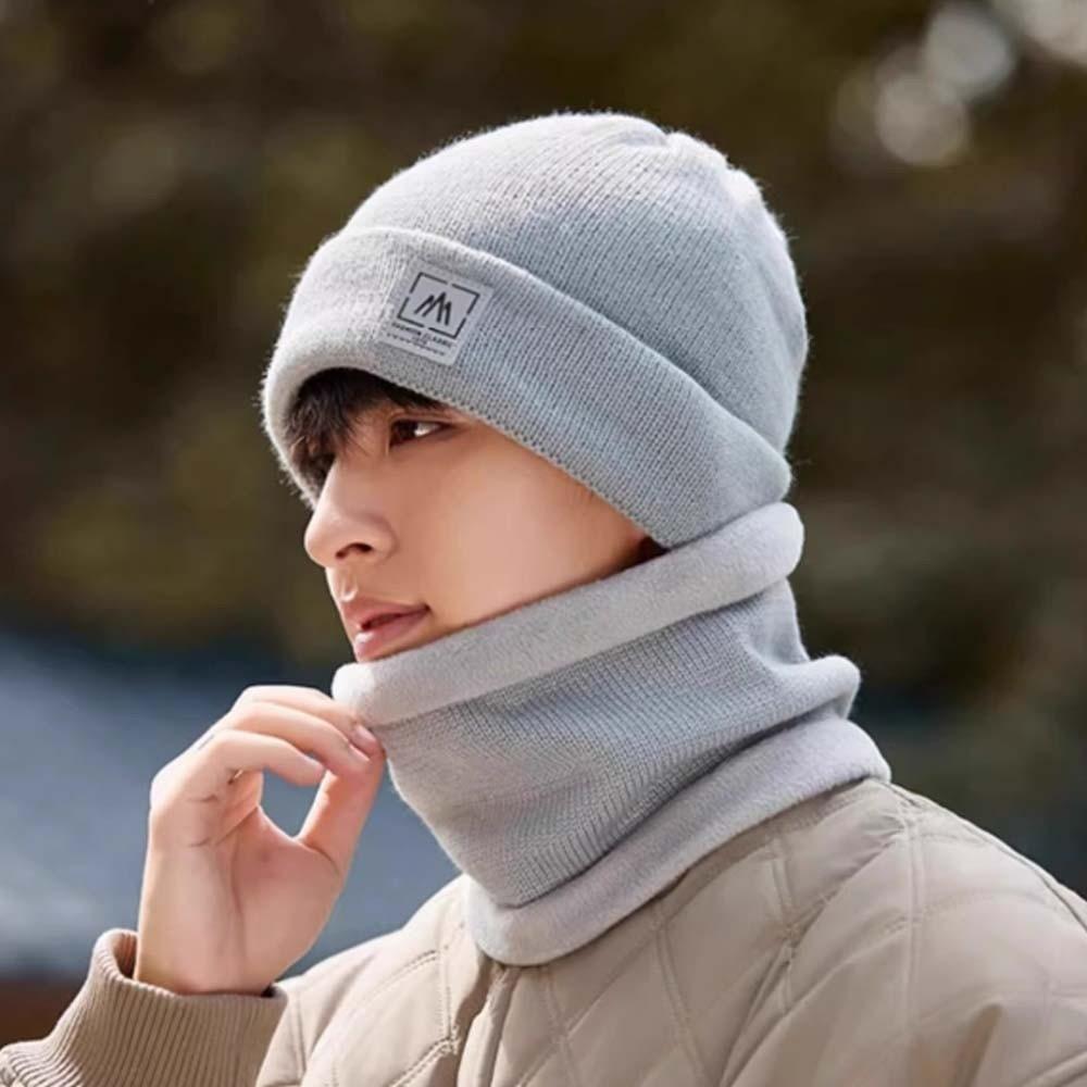 Solid Color Cap and Scarf Suit Trendy Beanie Hat Earflap Hat Compact Scarf Outdoor