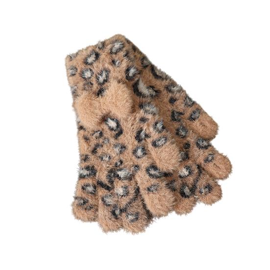 

1 пара вязаных перчаток с леопардовым принтом, плюшевые теплые зимние перчатки с украшением в виде банта в технике тай-дай, перчатки для сенсорного экрана