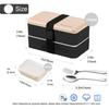 Original Bento Lunch Box Japanese Style 2 Layer Food Container with Utensils Spoon and Fork Bundle Dividers Salad Box Unisex (Black)