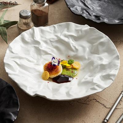 Creative Wrinkled Texture Ceramic Dinner Plate Home Kitchen Tableware Snack Dessert Salad Plate Hotel Restaurant Steak Plates