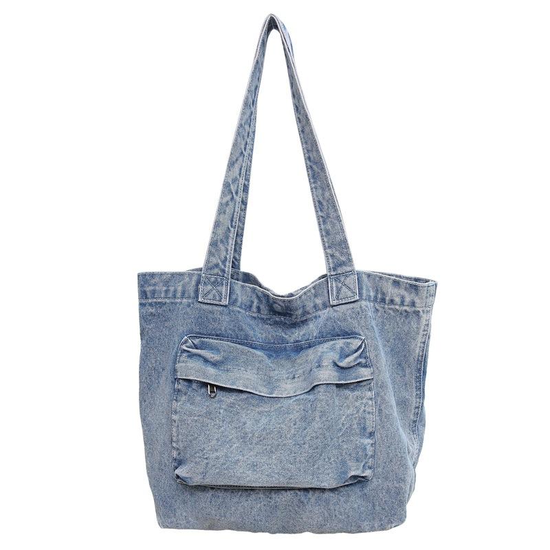 

Classic Denim Tote Bag for Women – Lightweight & Durable with Front Zip Pocket, Perfect for Everyday Use синій