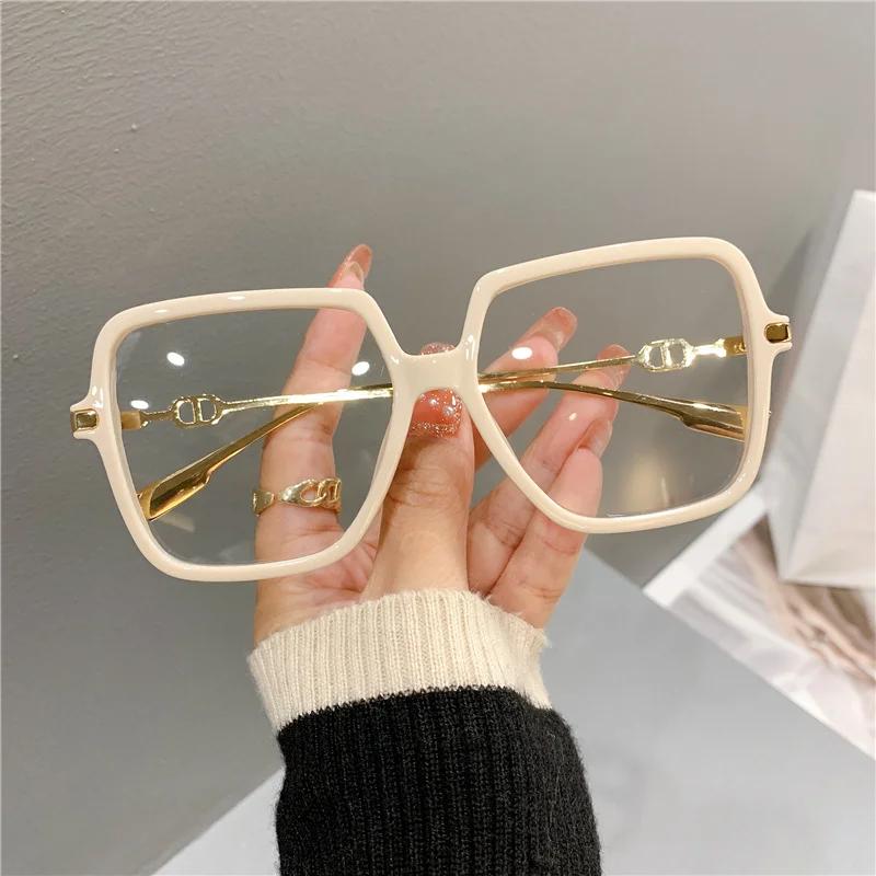 Fashion Oversized Square Eyewear Retro Womens Light Bloking Metal Frame Glasses Trend Optical Computer Eyeglasses