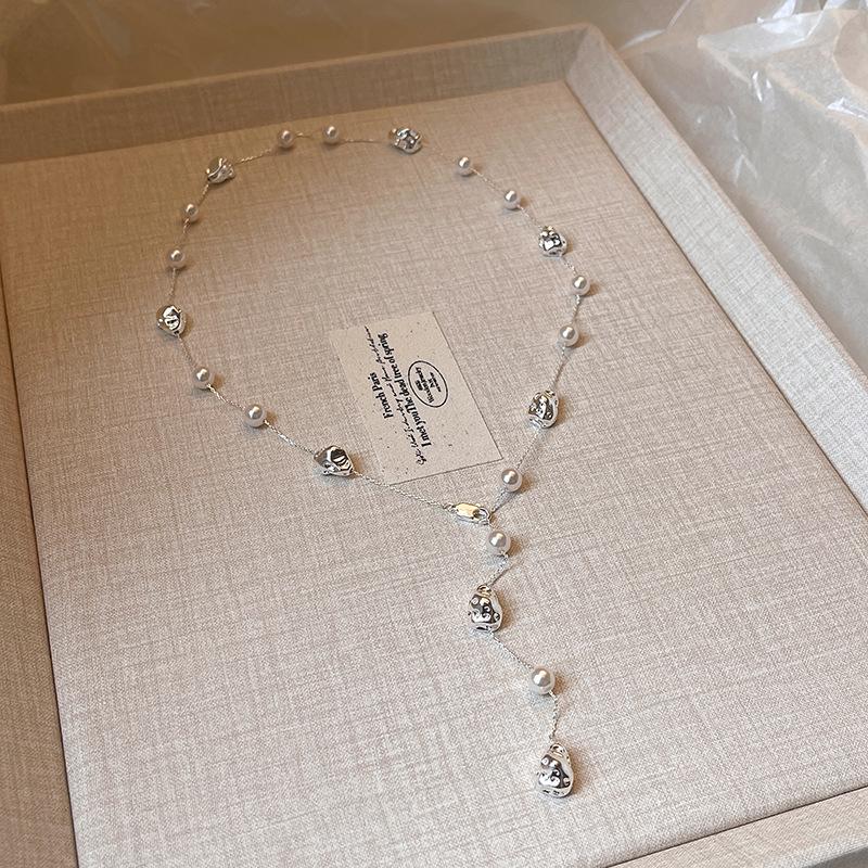 Уникальное французское ретро жемчужное ожерелье с бусинами: Элегантное женское украшение - цепочка на ключицу