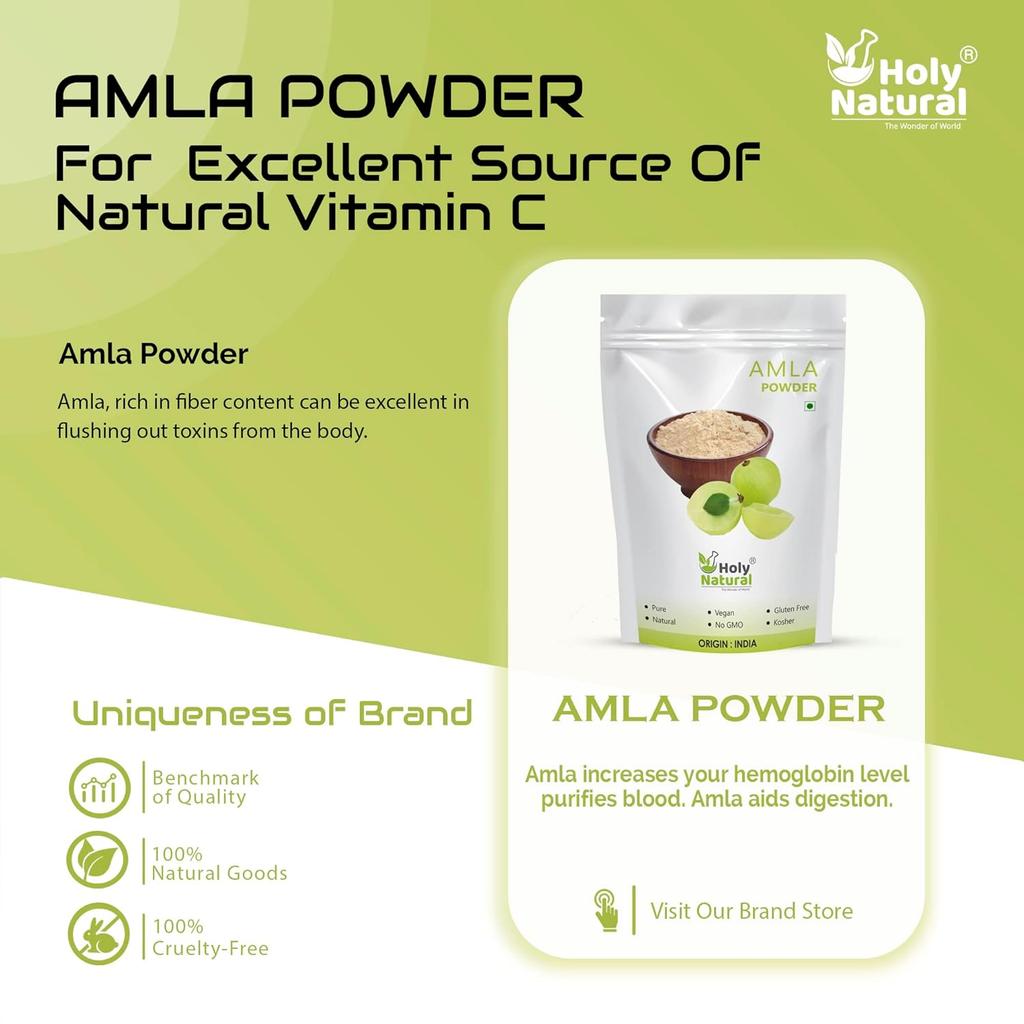 Holy Natural Amla Powder Amla Also Called Phyllanthus Emblica & Indian Gooseberry | 500gm 1.1lbs