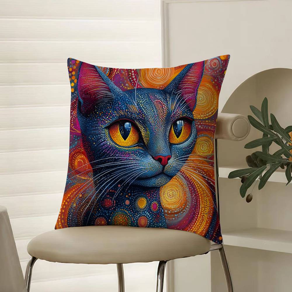 Prints Of The Strange Cats Pillow Case Comfort Sofa Bed Silky Elegant Invisible Zipper Decorative Cushion Cover