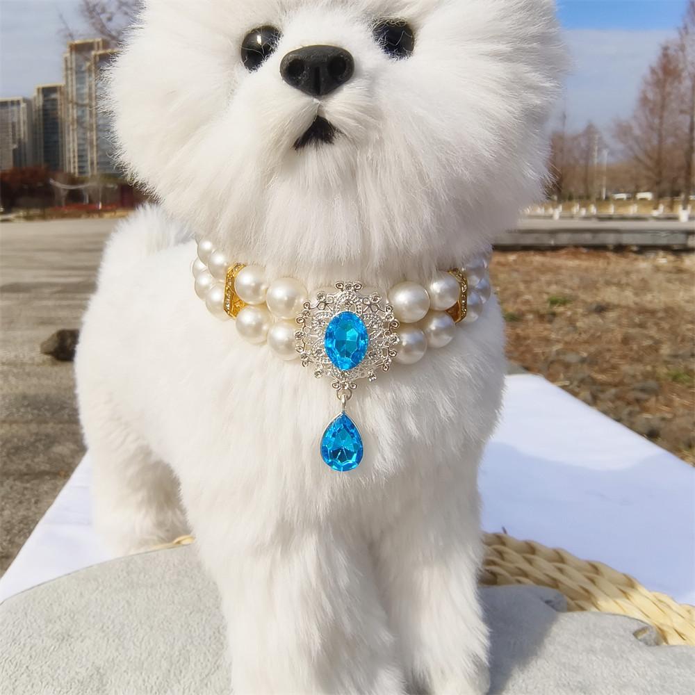 Original design pet heart of the ocean pearl necklace cat dog luxury gemstone double collar jewelry